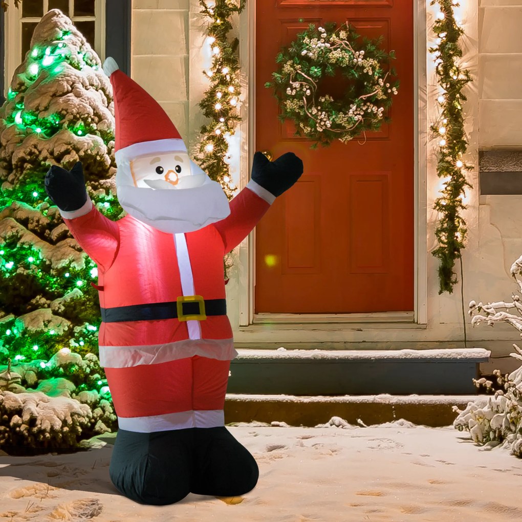 HOMCOM Papai Noel inflável 1,2 m Decoração de Natal Iluminação LED com Ventilador Adequado para Interior Exterior