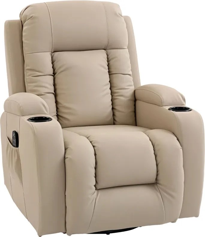 Poltrona de Massagem Reclinável até 145° com 8 Pontos de Massagem por Vibração Função de Aquecimento 82x99x103 cm Creme