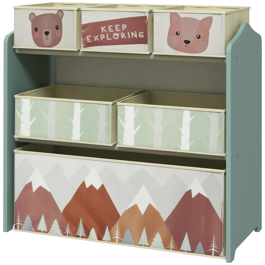 Estante para Brinquedos com 6 Caixas de Tecido não Tecido Amovíveis Organizador de Brinquedos 63x30x66 cm Verde