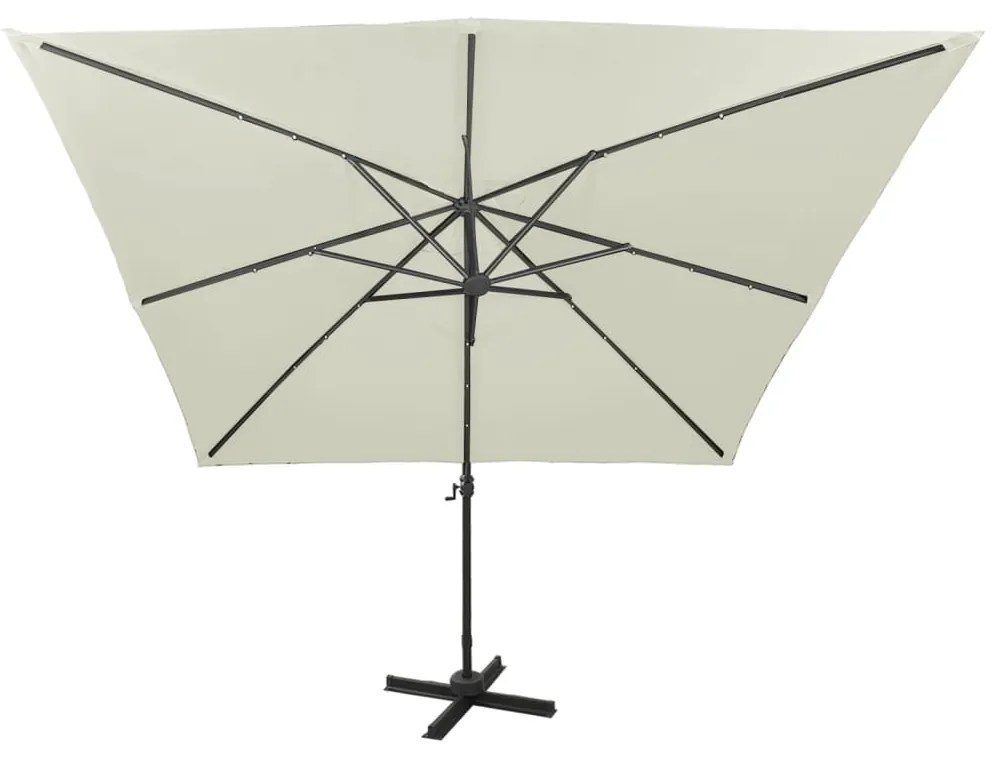 Guarda-sol jardim cantilever c/ poste e luzes LED 300 cm areia