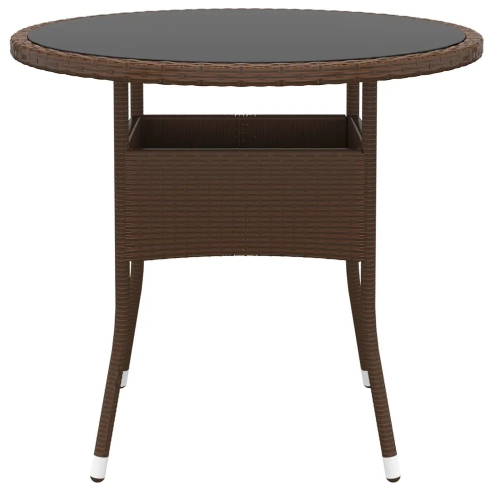 3 pcs conj. bistrô de jardim vime PE e vidro temperado castanho