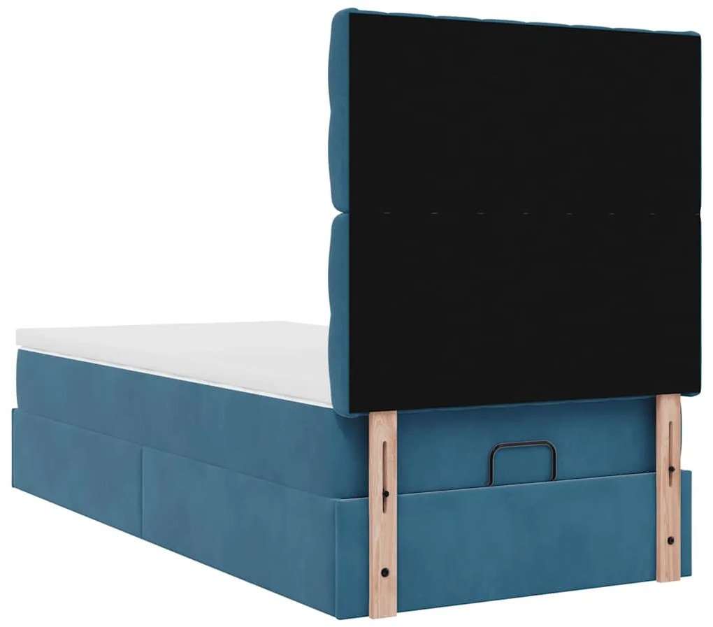 Estrutura cama otomana com colchões azul escuro 90x190cm veludo