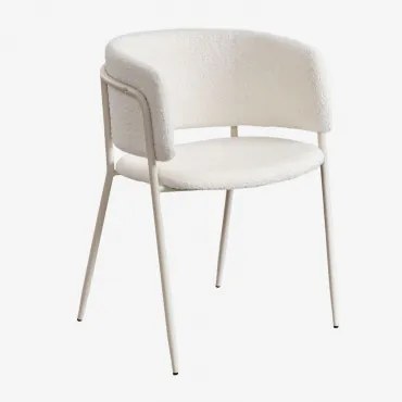 Pacote De 2 Cadeiras De Jantar Estofadas Nalon Tapioca Bege & Chenille Branco & Tecido Pele De Borrego - Sklum