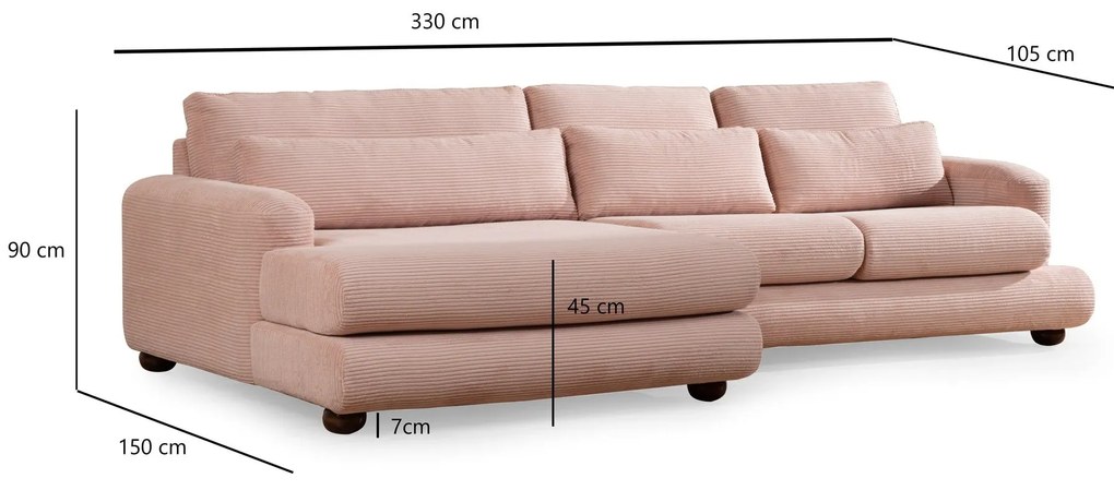 Sofá de Canto River – Rosa – 150x330 cm