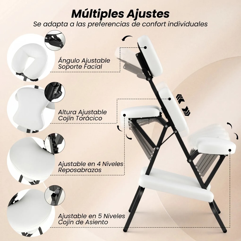 Cadeira de massagem dobrável com altura ajustável, cadeira para tatuagem, estética e SPA, leve e portátil, com bolsa de transporte, 48 x 55 x 120 cm,