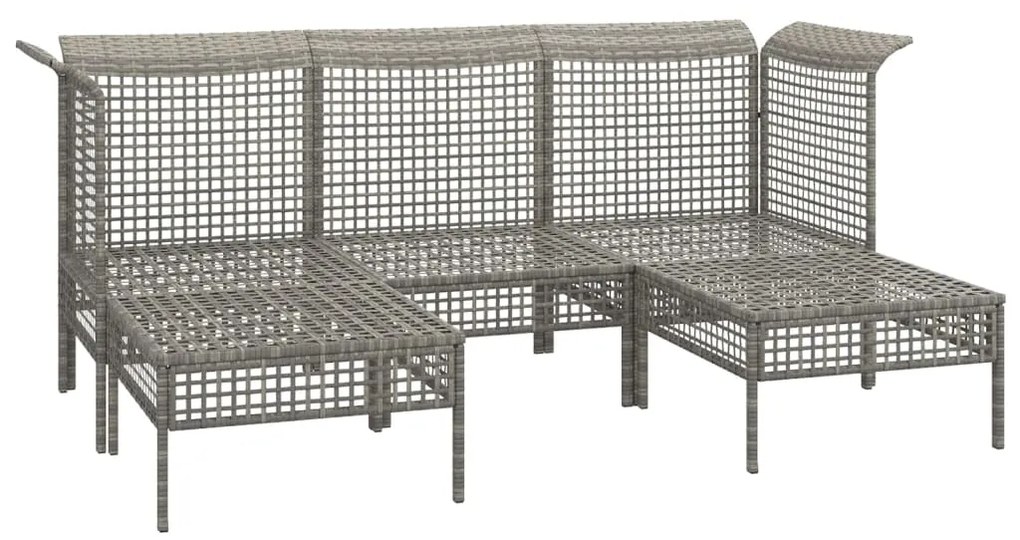 5 pcs conjunto lounge de jardim c/ almofadões vime PE cinzento