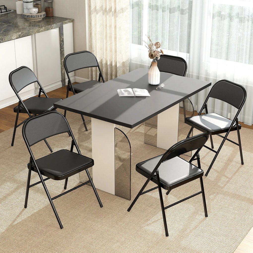 Conjunto de 6 Cadeiras de Jantar Dobráveis (MESA NÃO INCLUIDA), 46 x 45 x 78 cm, Estrutura em Aço, Preto