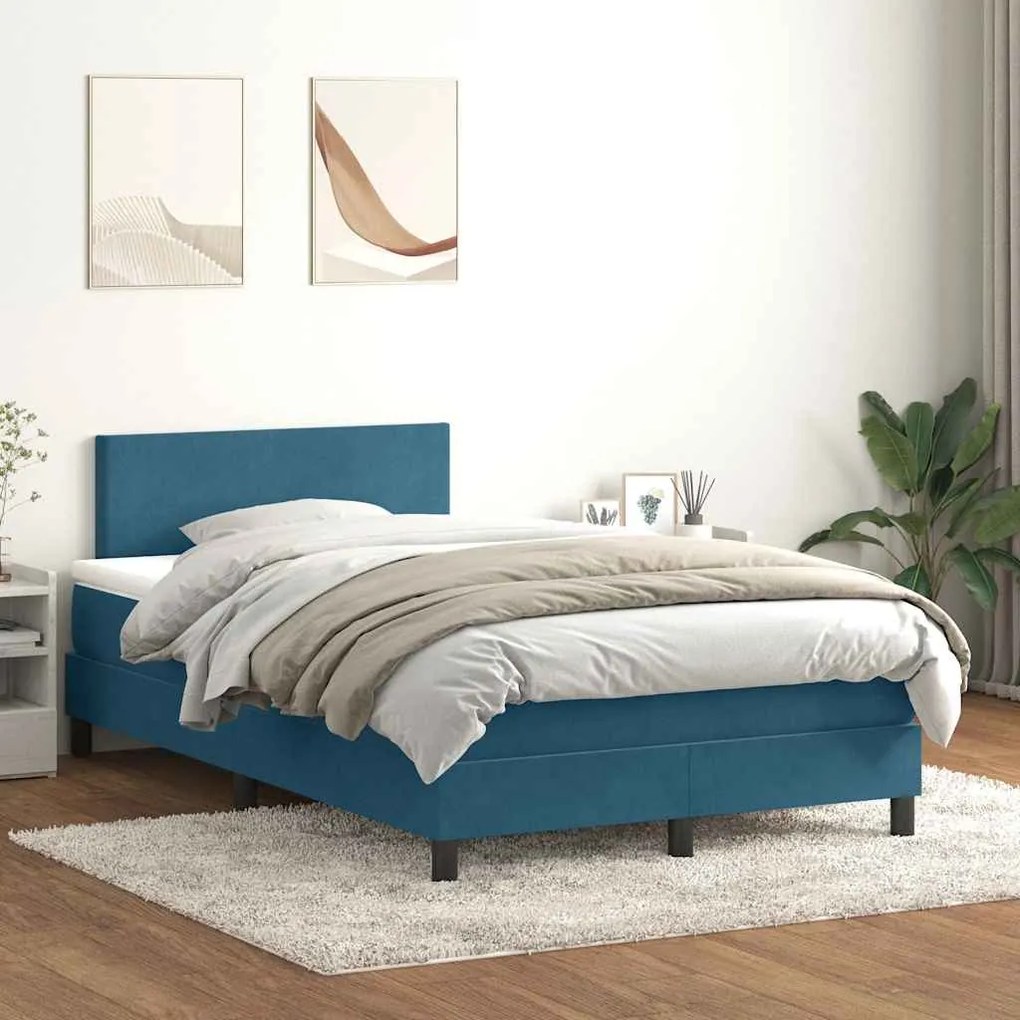 vidaXL Cama box spring c/ colchão e LED 120x220 cm veludo azul-escuro