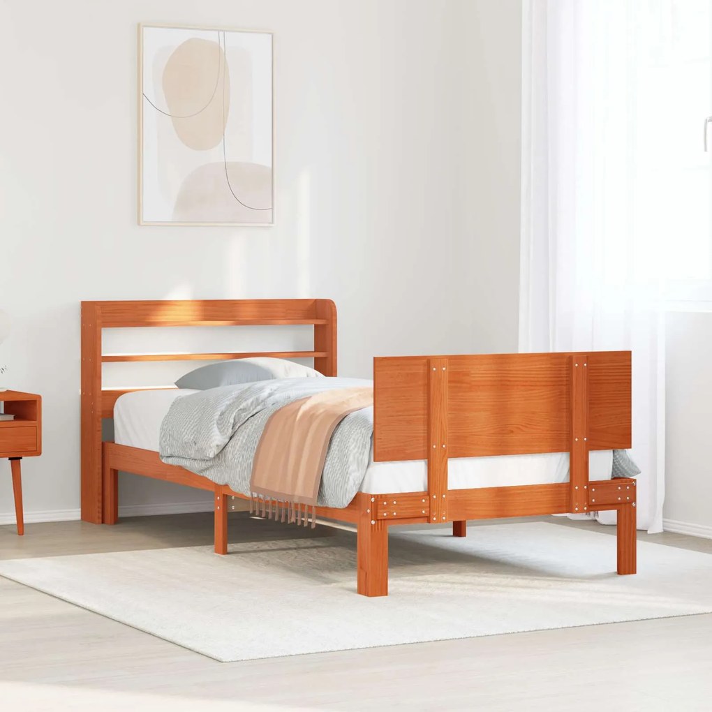 vidaXL Estrutura da Cama 2 pcs Marrom Cera Madeira de Pinho Sólido