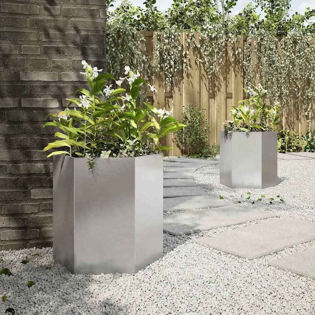 Vasos floreiras de jardim 2 pcs hexagonal 46x40x45 cm aço inox.