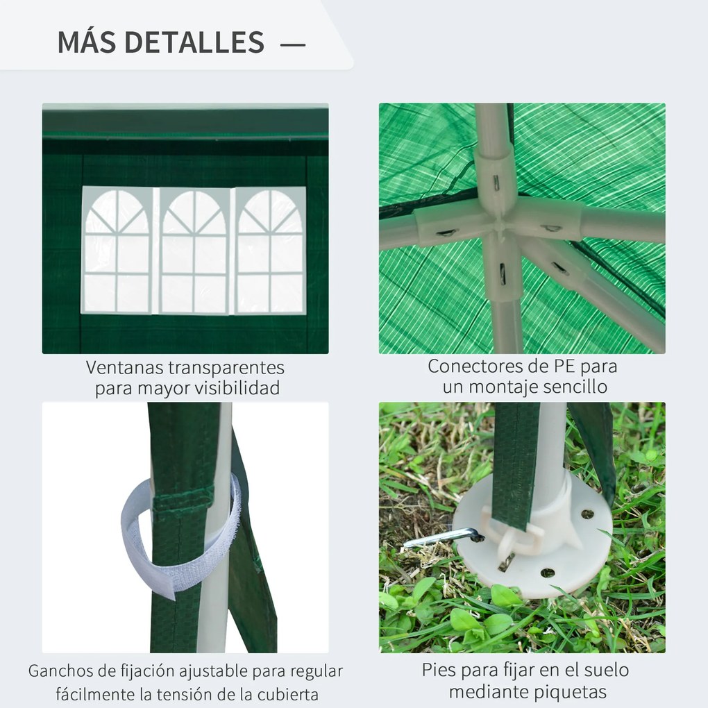 Outsunny Tenda para Festas 5,83x2,95x5,55m com 4 Paredes Laterais e 2 Janelas Tenda de Exterior com Estrutura de Aço para Festas Eventos Casamentos Verde