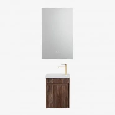 Conjunto De Móvel De Casa De Banho Suspenso Em Madeira Com Lavatório Integrado Narek Retangular Led E Anti-embaciamento 55x90 Cm Riben & Madeira Escur