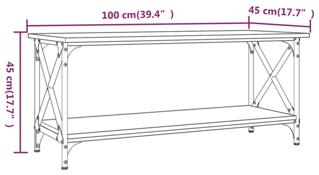 Mesa de centro 100x45x45cm derivados madeira/ferro cinza sonoma