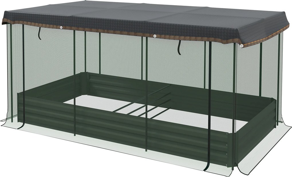 Outsunny Canteiro elevado com rede de proteção contra pássaros e proteção solar, Estrutura metálica, 230x110x110 cm, Cinza/Verde/Preto | Aosom Portugal