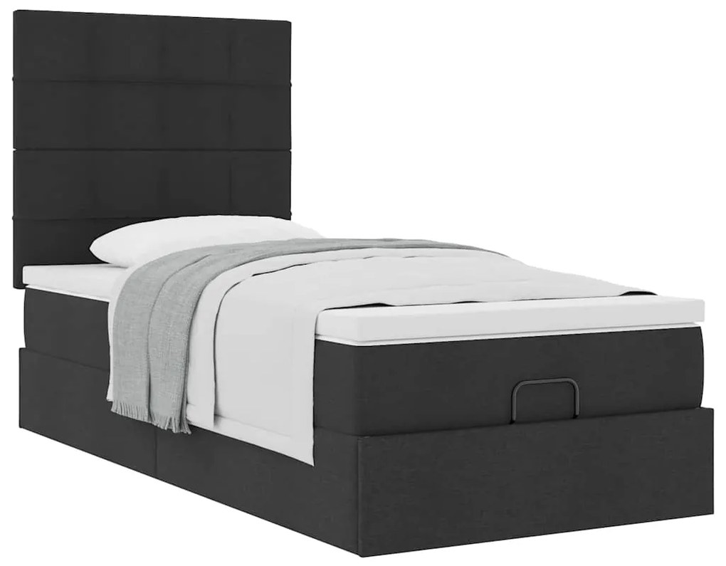 Cama otomana com colchão 100x200 cm tecido preto
