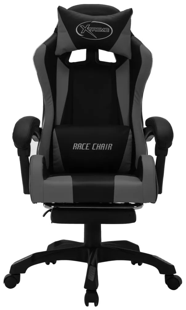 Cadeira estilo corrida luzes LED RGB couro artif. cinza/preto
