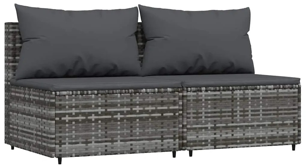 3 pcs conjunto lounge de jardim c/ almofadões vime PE cinzento