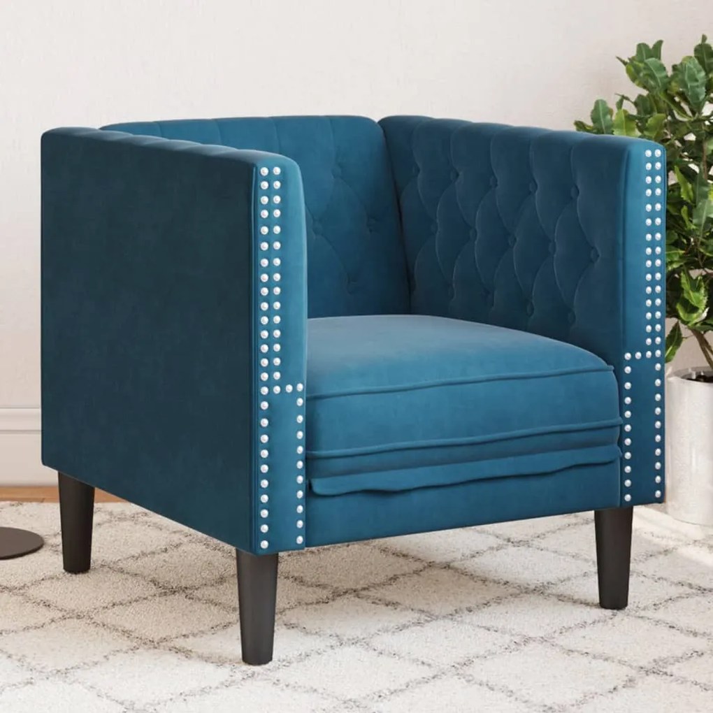 vidaXL Sofá chesterfield veludo azul