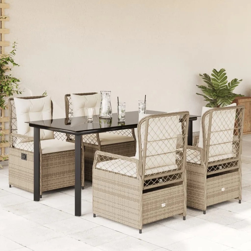 vidaXL 5 pcs conjunto de jantar p/ jardim com almofadões vime PE bege