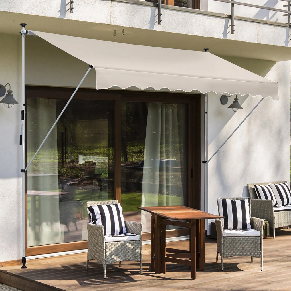 Outsunny Toldo Manual Retrátil para Exterior 400x120x170-280cm Toldo Enrolável Altura Ajustável com Manivela Proteção Solar para Terraço Balcão Jardim Marrom Claro
