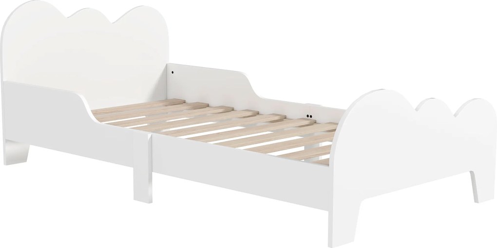 AIYAPLAY Cama para Crianças 143,5x74,5x56 cm Estrutura de Cama Infantil com Desenho de Núvem e Barreira de Segurança Branco | Aosom Portugal