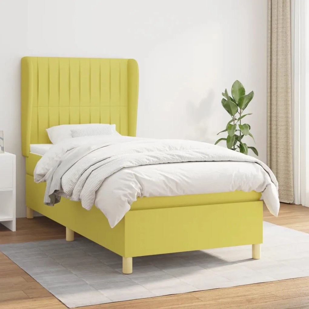 vidaXL Cama com molas/colchão 80x200 cm tecido verde