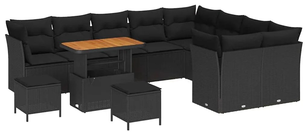 Conjunto de Sofá de Jardim com 12 Peças e Almofadas Pretas de Rattan e