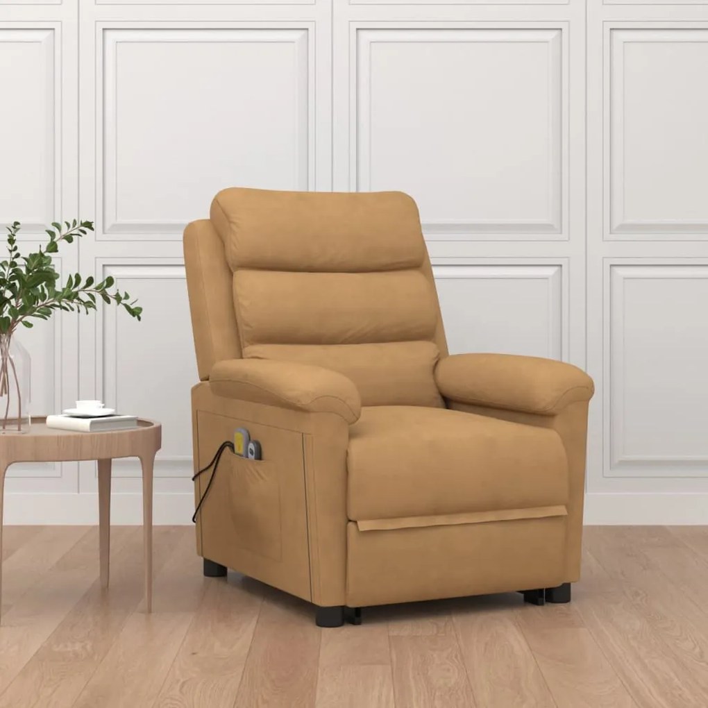 vidaXL Poltrona elevatória de massagens veludo castanho