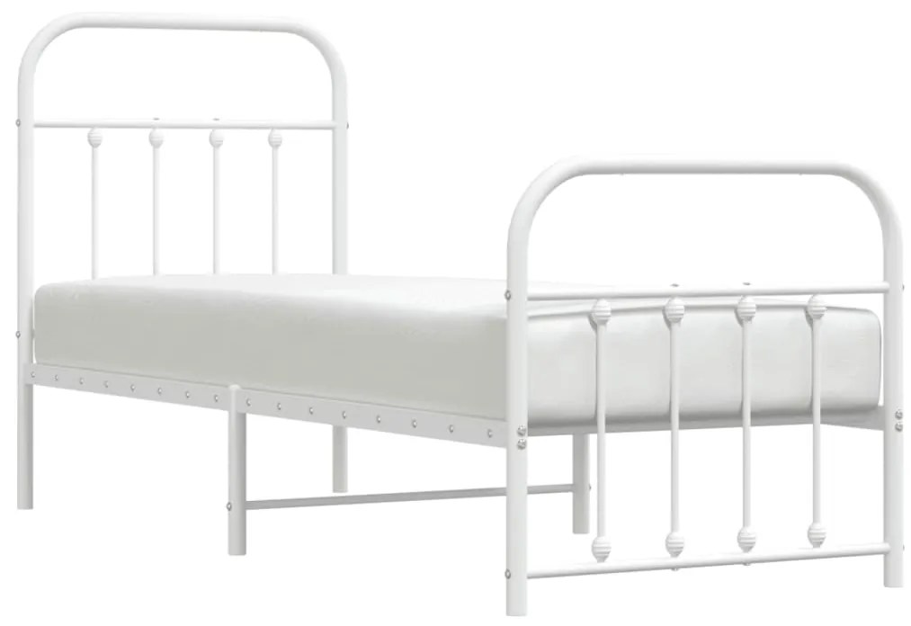 Estrutura de cama com cabeceira e pés 75x190 cm metal branco