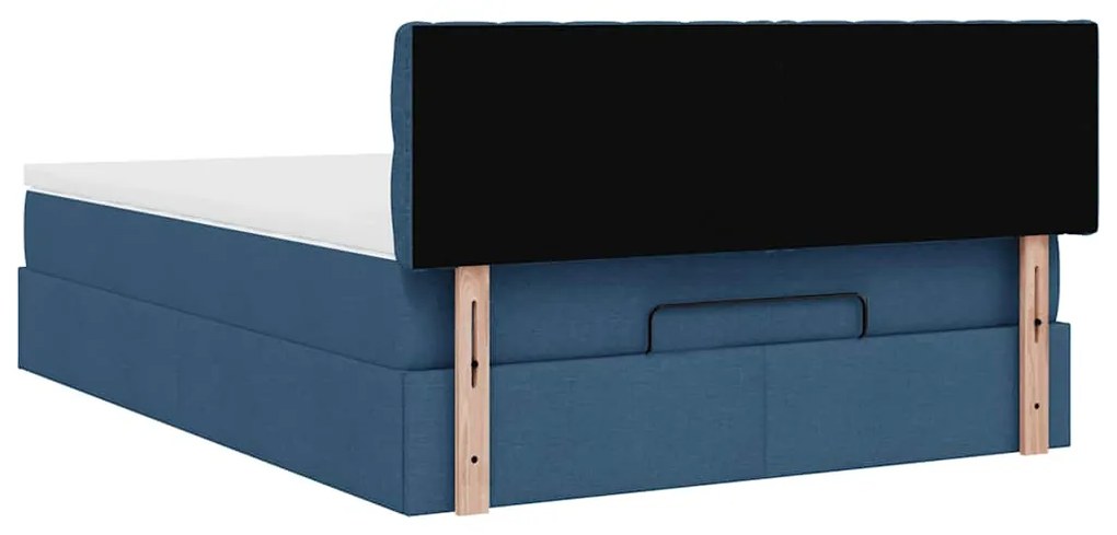 Estrutura de cama otomana com colchão tecido azul 140x200cm