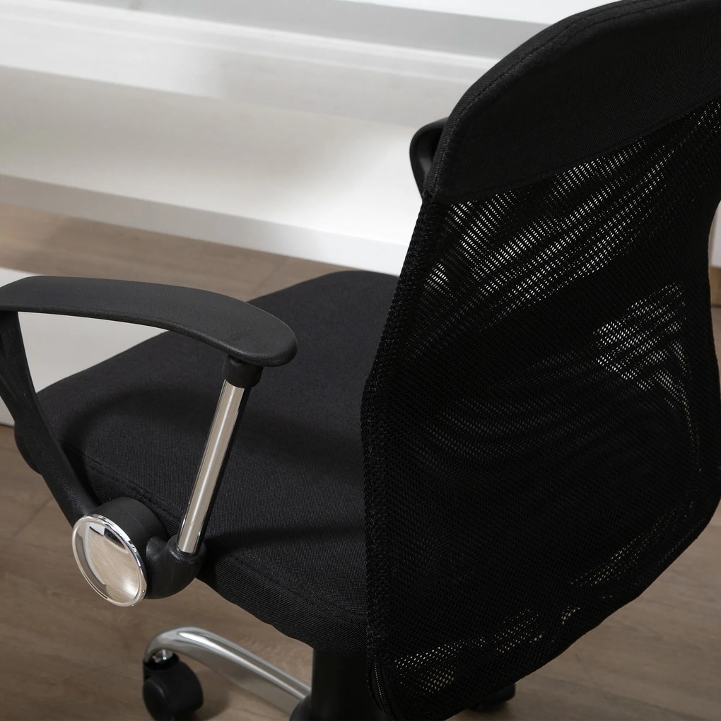 Cadeira de escritório ergonômica giratória com assento ajustável em altura, apoios de braço e rodas 57x57x93-103 cm Preto
