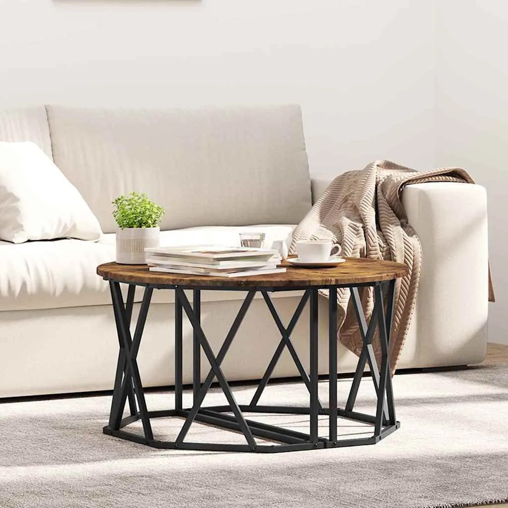 Mesa de Centro em Carvalho Fumado 80x80x42 cm Madeira de Engenharia