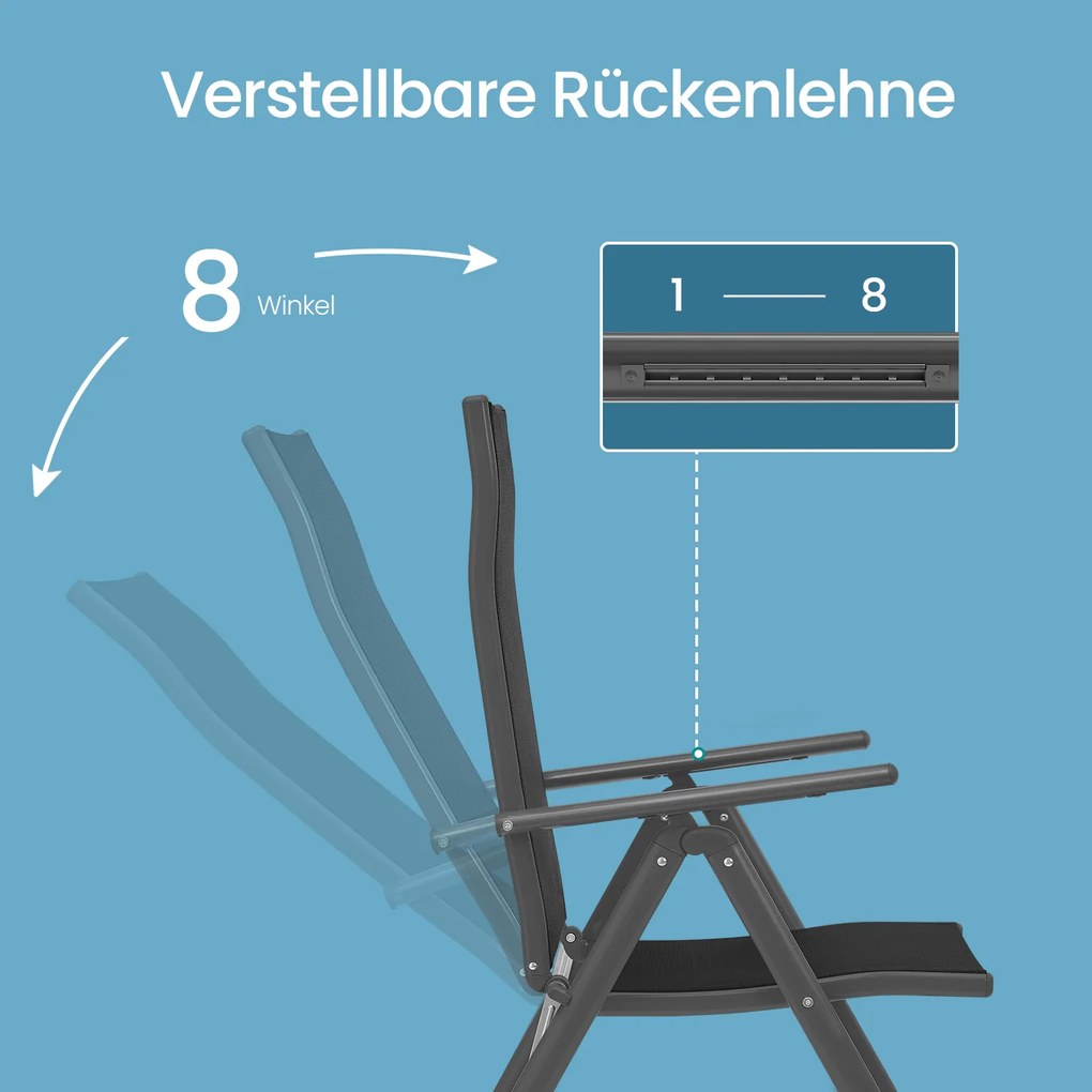 Cadeira de jardim dobrável com capacidade para 150 kg, com estrutura metálica preta