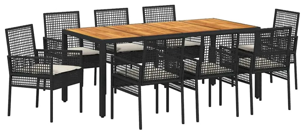 Conjunto de Jantar de Jardim com Almofadas Preto Poliratã