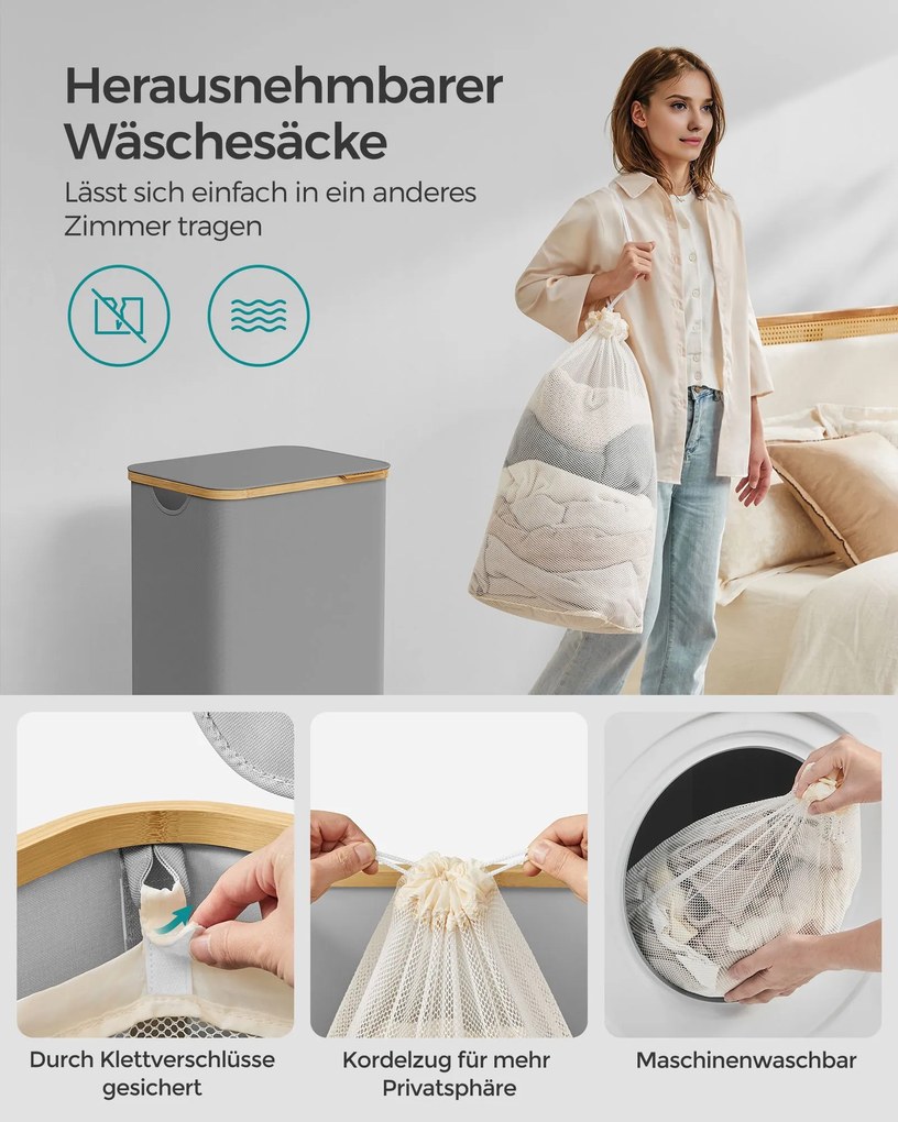 Cesto para roupa suja com tampa, 90 L 42 x 32 x 70,5 cm cinzento