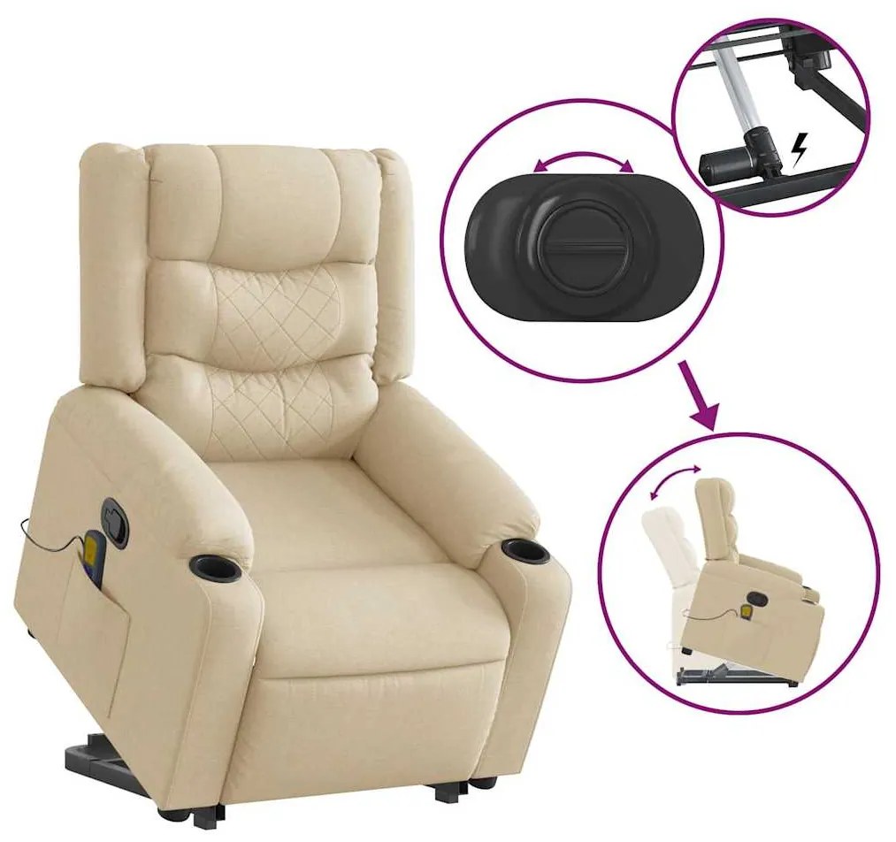 Poltrona elevatória de massagens tecido cor creme