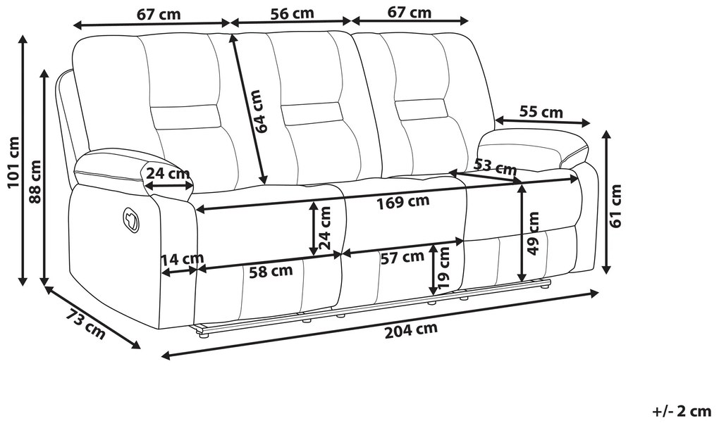 Sofá de 3 lugares reclinável em pele sintética castanha BERGEN Beliani