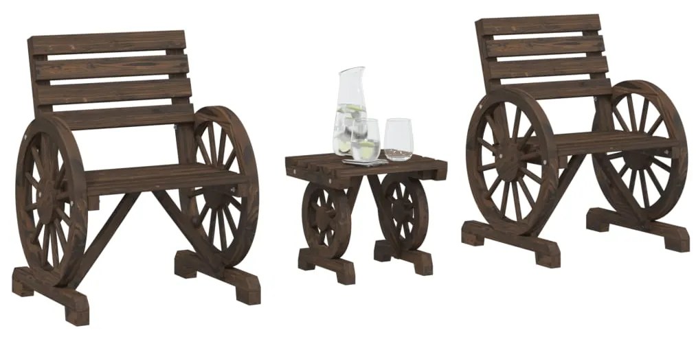 3 pcs conjunto lounge de jardim madeira de abeto maciça