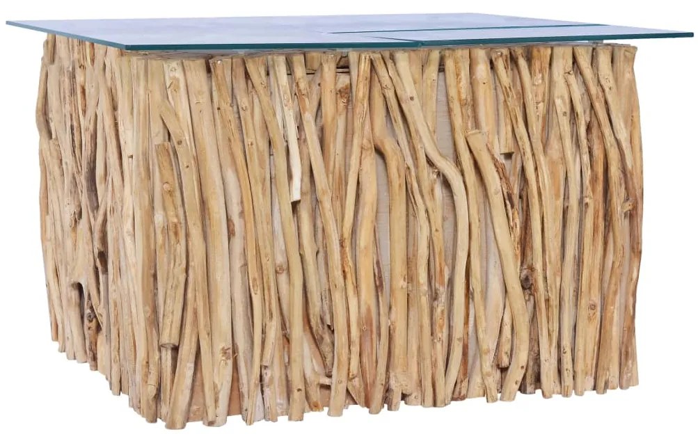 Mesa de centro c/ tampo de vidro 66x66x40cm madeira teca maciça