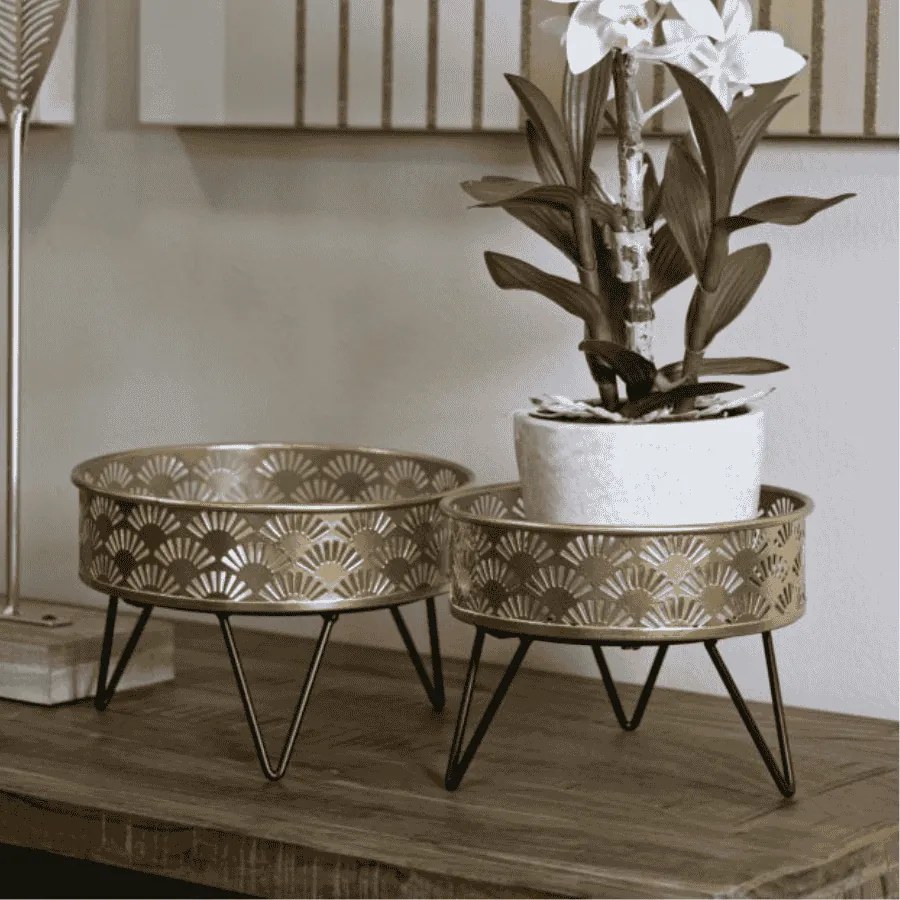 CONJUNTO DE 2 PORTA-VASOS ZANNY DOURADO E PRETO Ø 20,5X13-18X13 CM (PLANTAS NÃO INCLUIDAS)