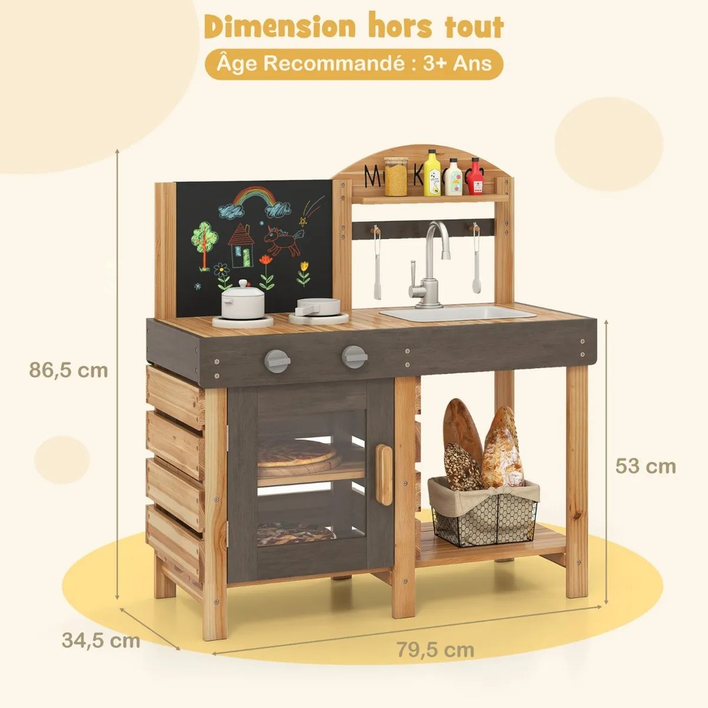 Conjunto de cozinha de brinquedo de madeira para crianças com geladeira, fogão e pia - branco