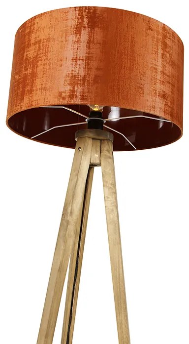 Candeeiro de pé tripé rústico vintage em madeira com cúpula vermelha 50 cm - Tripod Classic Rústico
