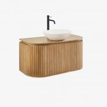 Conjunto De Móvel De Casa De Banho Suspenso Em Madeira De Manga Analis Madeira Natural & Cimento Redondo Branco Ø40 Cm Zavion & Sem - Sklum