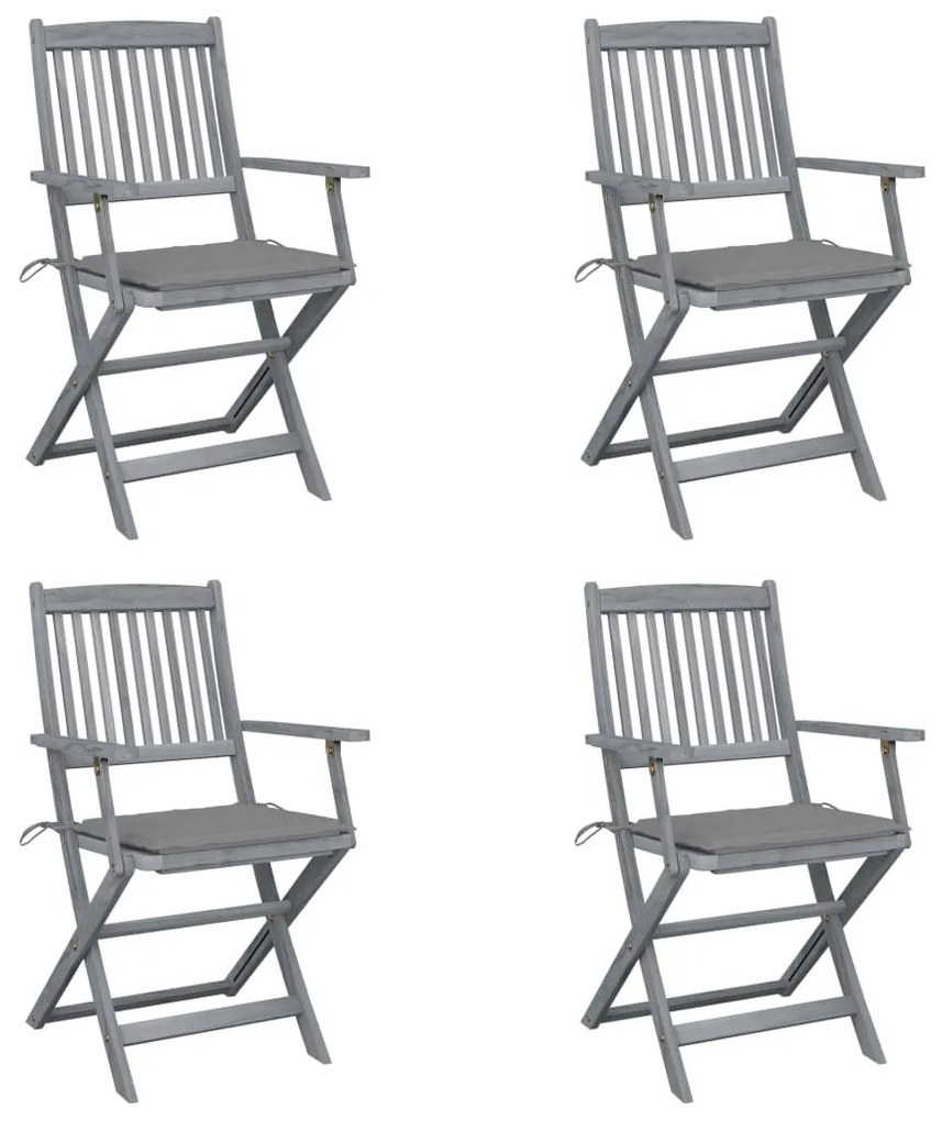 vidaXL Cadeiras exterior dobráveis c/ almofadões 4 pcs acácia maciça