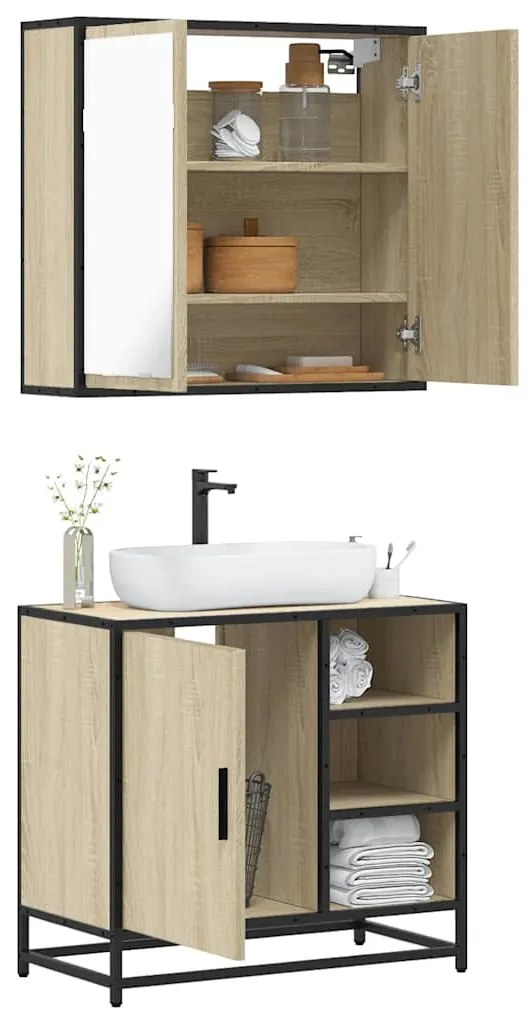 vidaXL 2 pcs conj. móveis casa banho derivados madeira carvalho sonoma