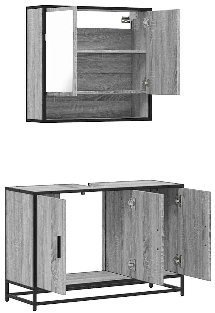 2 pcs conjunto móveis WC derivados de madeira sonoma cinza