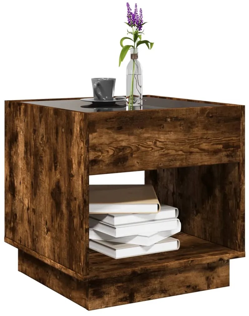 Mesa de centro luzes LED Infinity 50x50x50 cm carvalho fumado