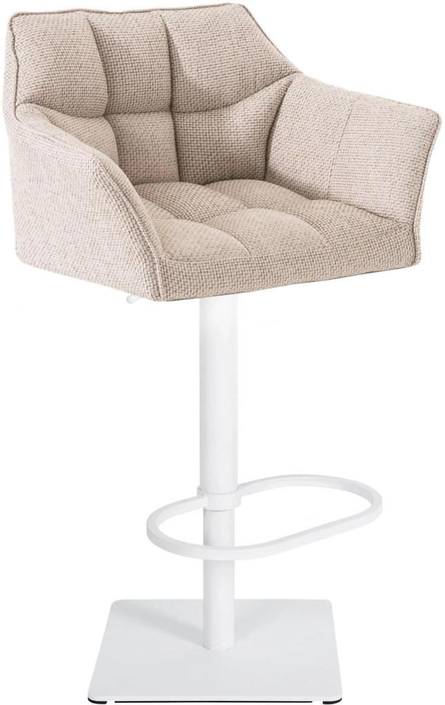 Banco de bar Damaso em tecido e com estrutura branca 64 x 88-113 x 45 cm Bege marfim