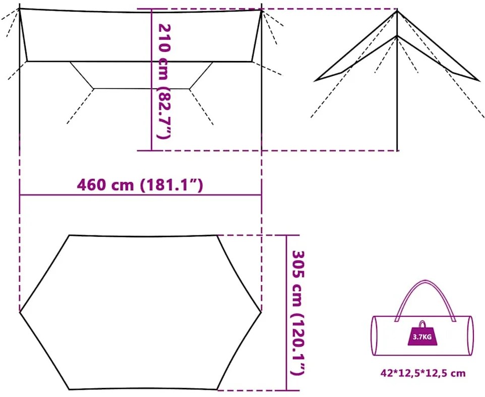 Lona de campismo 460x305x210 cm impermeável azul