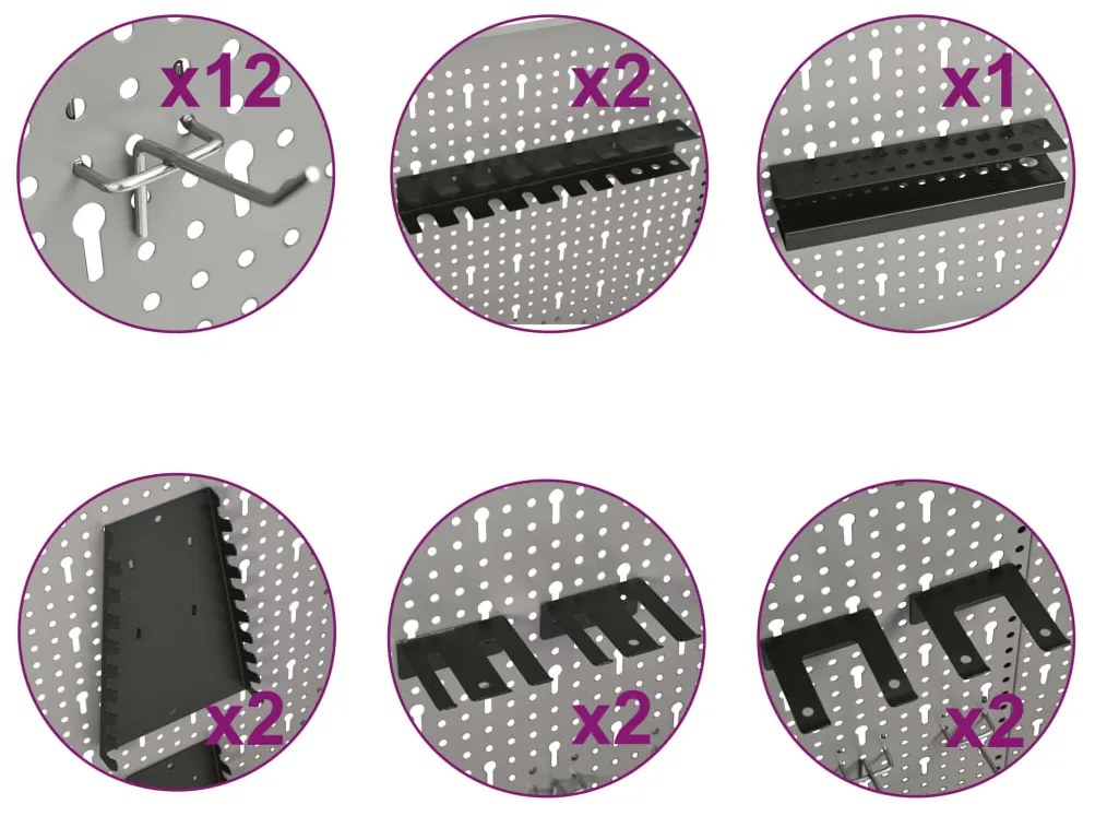Placas perfuradas de parede 4 pcs 40x58 cm aço